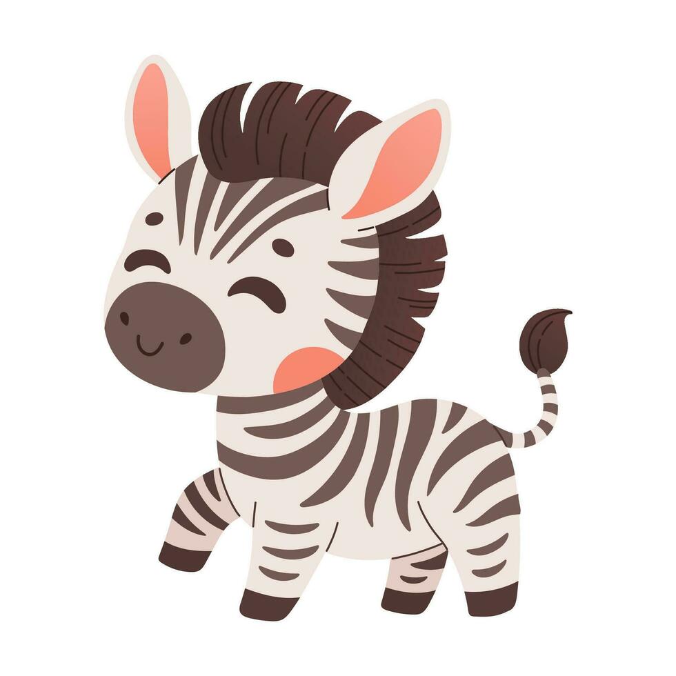 söt tecknad serie zebra vektor barnslig vektor illustration i platt stil. för affisch, hälsning kort och bebis design.