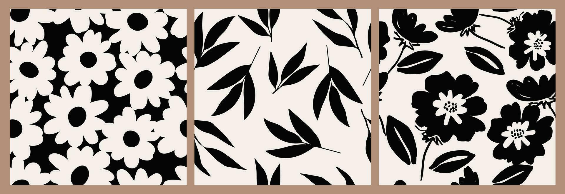 einstellen von Blume nahtlos Hintergrund. minimalistisch abstrakt Blumen- Muster. modern drucken im schwarz und Weiß Hintergrund. Ideal zum Textil- Design, Hintergrund, Abdeckungen, Karten, Einladungen und Plakate. vektor