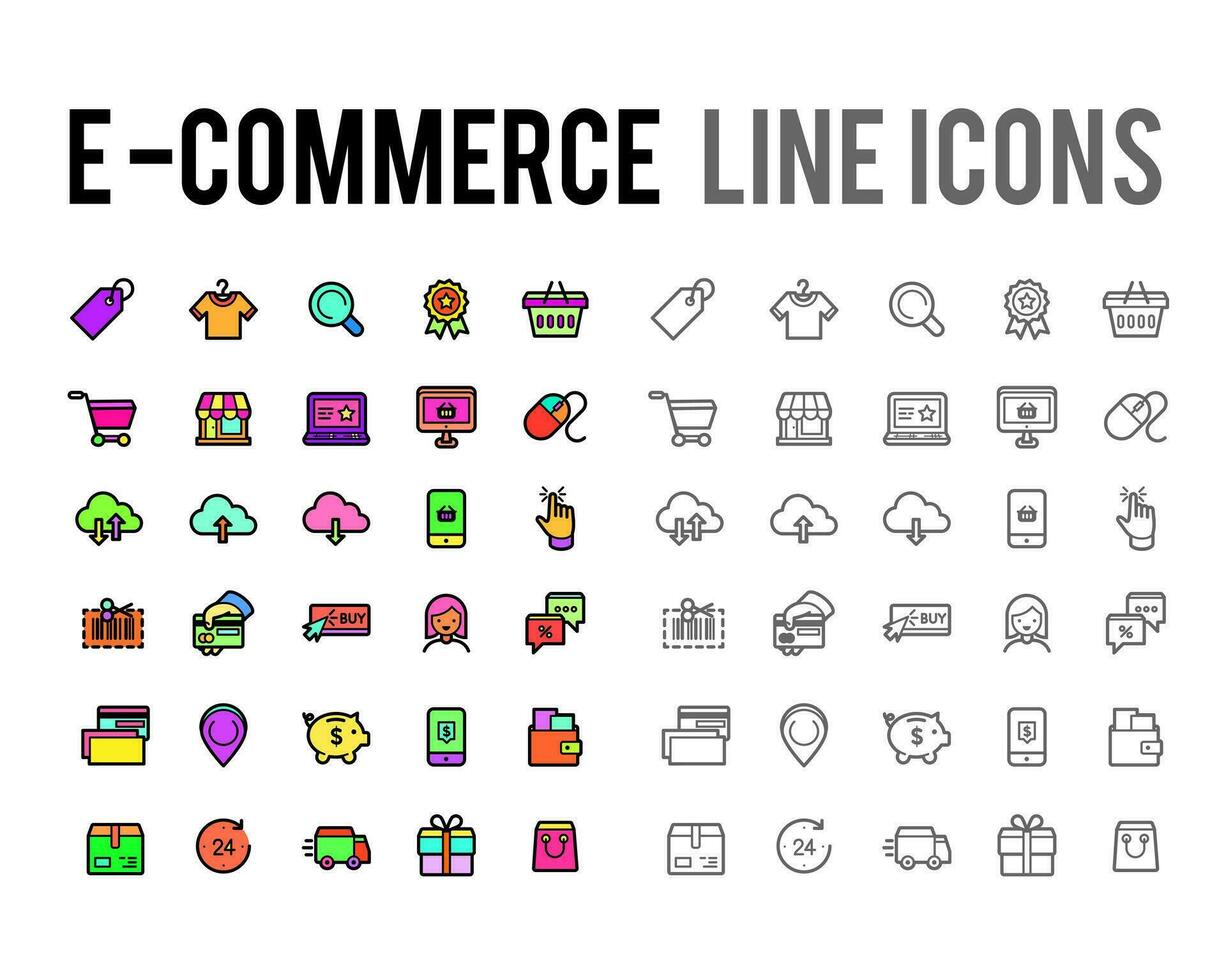 e-handel uppkopplad handla, leverans vektor linje ikon samling uppsättning för eshop säljare