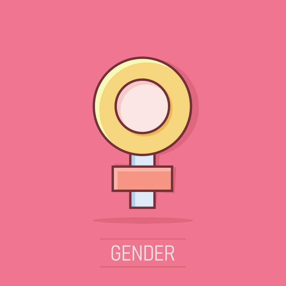Vektor-Cartoon-Symbol für weibliches Geschlecht im Comic-Stil. Frauengeschlechtskonzept-Illustrationspiktogramm. Girl Business Splash-Effekt-Konzept. vektor