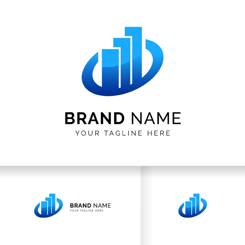 Business-Logo mit Balken und Chart-Lager-Symbol. Marktstatistik-Logo. vektor