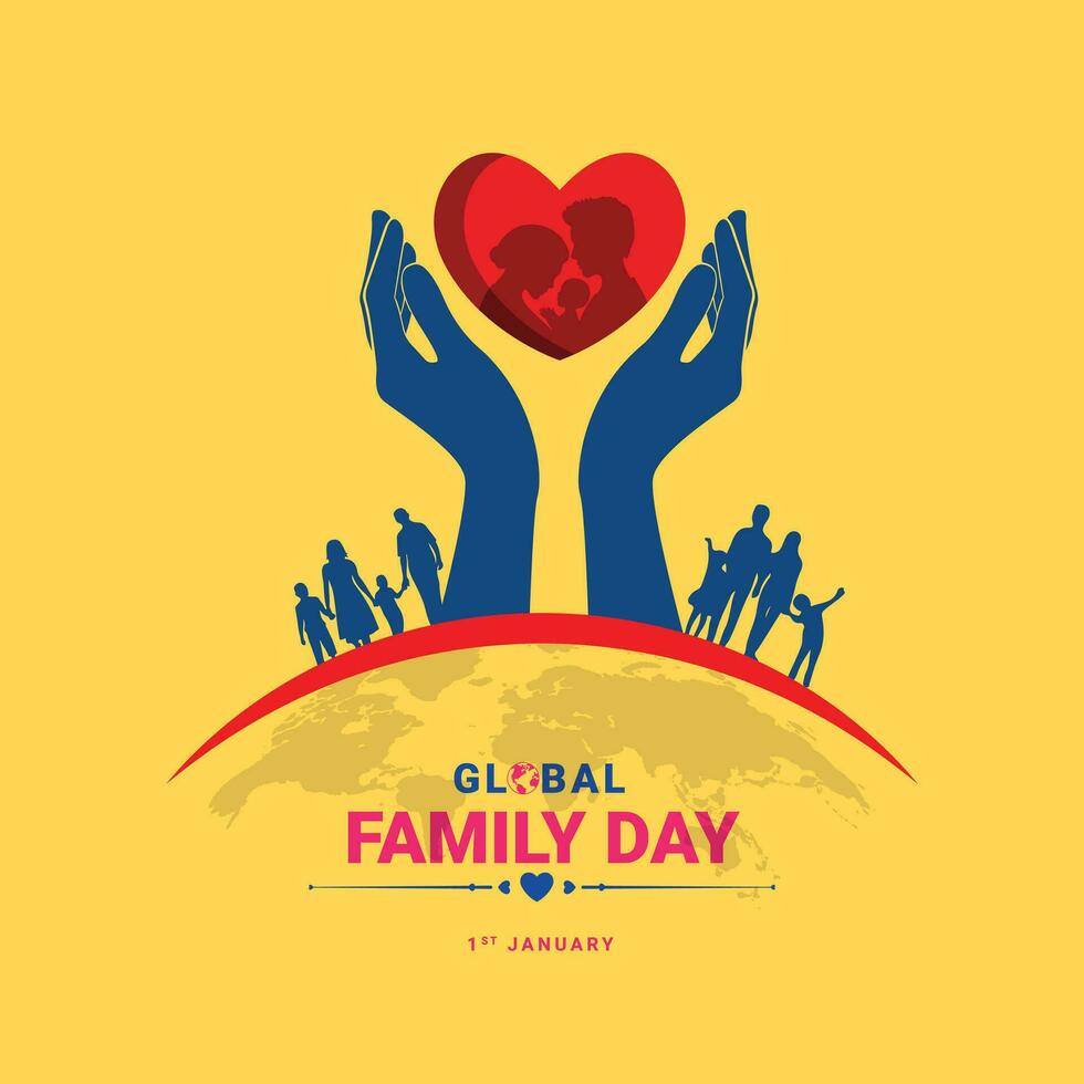 kreativ mall design för global familj dag. internationell familj dag önskar hälsning kort. värld familj dag logotyp ikon, symbol av vård och kärlek, kreativ design för Lycklig familj dag. vektor