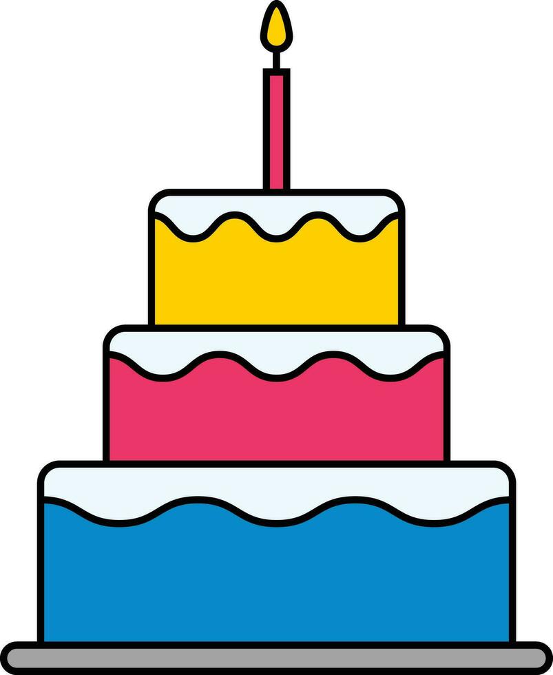 Geburtstag Kuchen mit Kerzen Kuchen Symbol. Symbol von das Urlaub, Geburtstag. festlich Kuchen mit ein Kerze. isoliert Vektor Illustration.Grafik, lecker, Sammlung, Glasur, realistisch, Süssigkeit, Ballon, Wohnung.