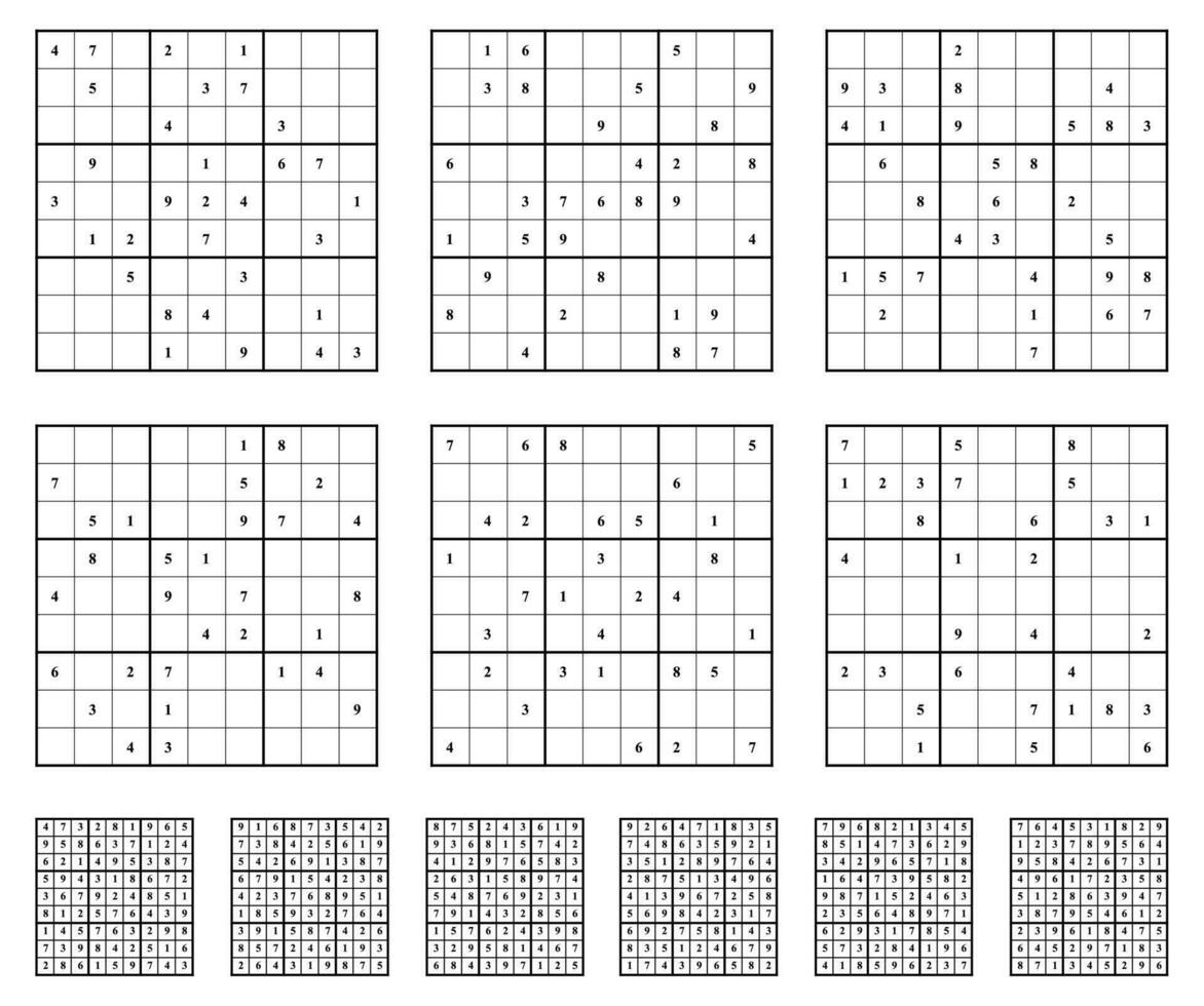 Sudoku Spiel einstellen mit Antworten. vektor