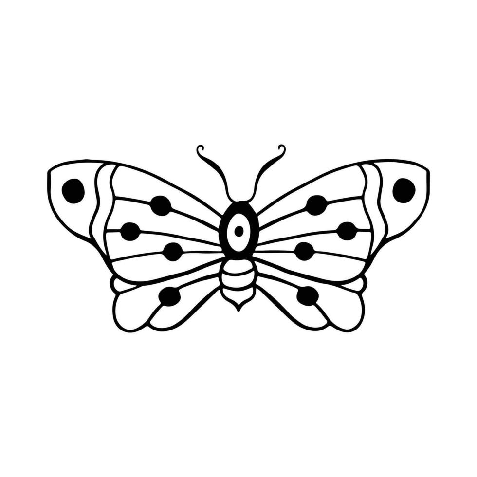 himmlisch Schmetterling Gekritzel Illustration. Hand gezeichnet schön Linie Kunst Schmetterling Tätowierung. diese Boho Schmetterling sind gut zum Design von mystisch Projekt, Karte und Poster Herstellung, Dekoration Kleidung, usw vektor