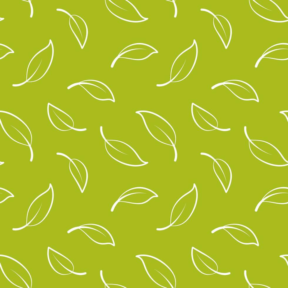 Grün Tee Blätter Silhouette nahtlos Muster. Natur abstrakt Blätter Hintergrund zum Papier, Stoff, Innere. vektor