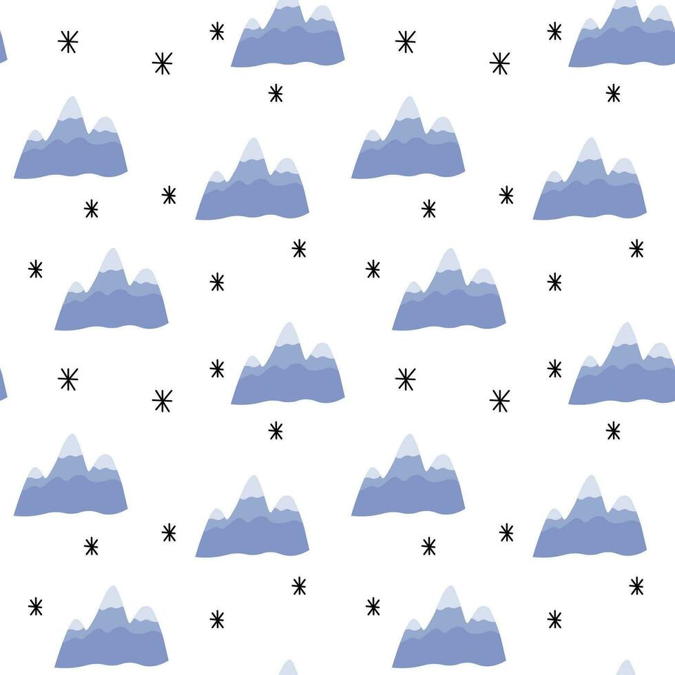 bergen sömlös mönster för turism och camping skriva ut. blå vinter- landskap ikoner. vektor