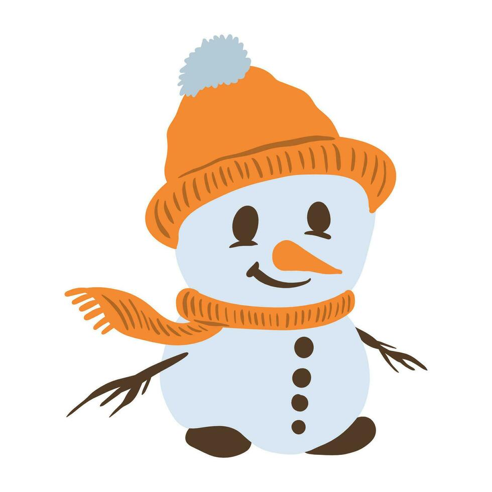 en tecknad serie snögubbe bär en hatt och scarf vektor