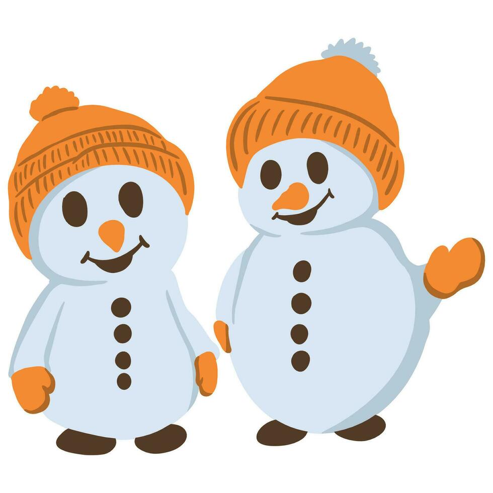 zwei Schneemänner tragen und Orange Hüte vektor