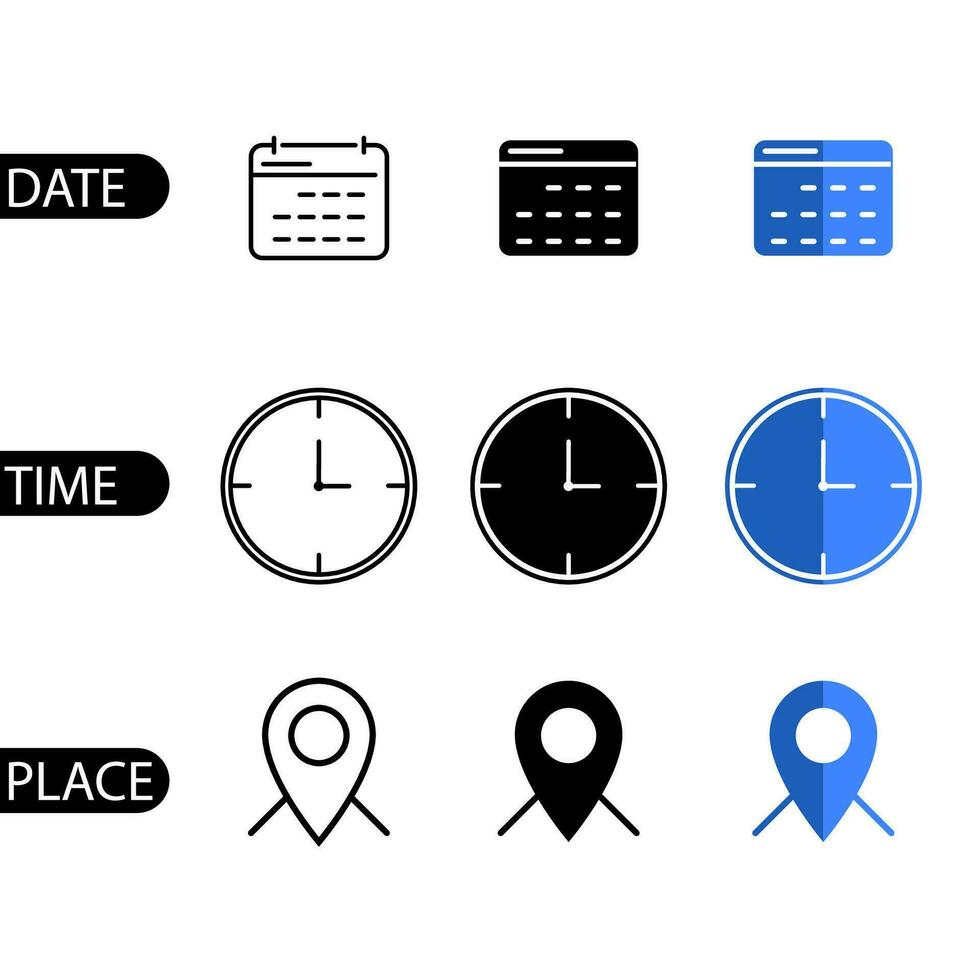 tid, plats och datum ikon symbol, vektor ikon design för företag