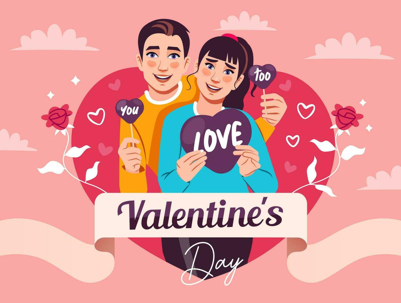 glücklich Paar im Liebe genießen Valentinstag Tag. kreativ Banner Design Vorlage vektor