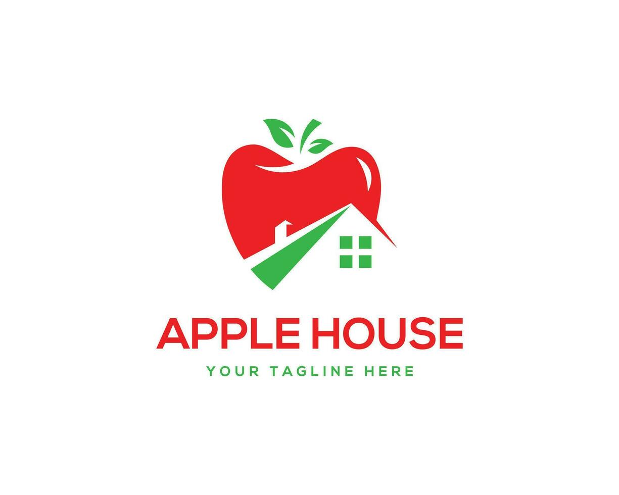 Apfel mit Haus Zeichen Logo Design Vektor Vorlage.