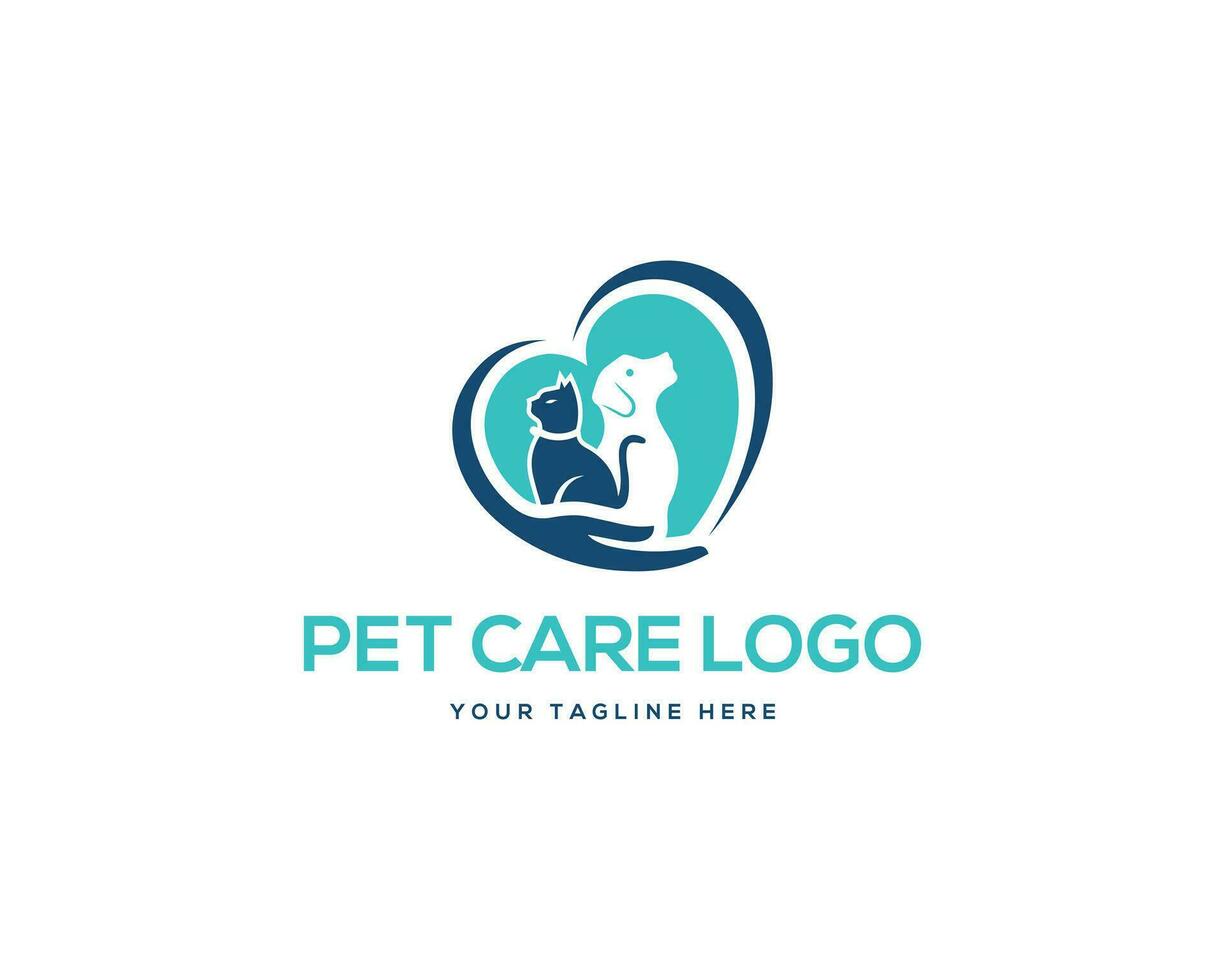 modern Herz Hund Katze Pflege Logo Design Vektor Illustration.