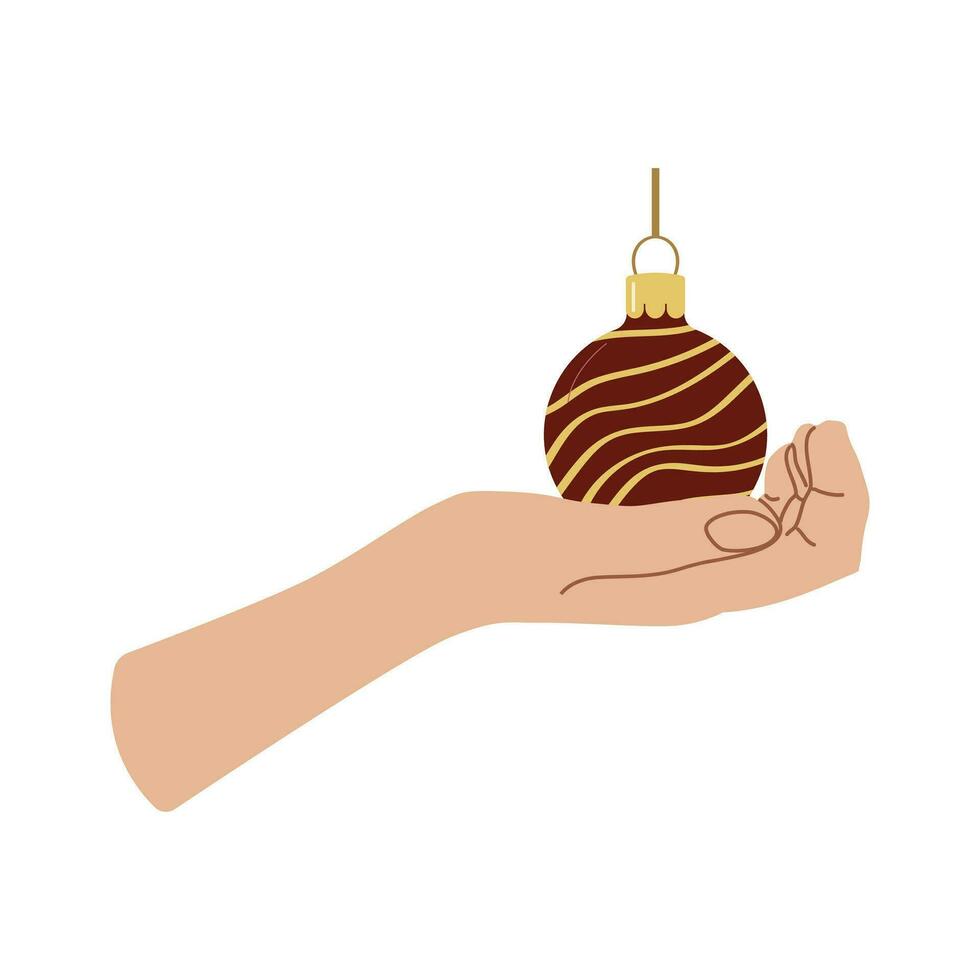 Urlaub Zuhause Dekoration Hand mit Weihnachten Ball Design zum Banner, Netz. bunt Ball auf das Arm. Vektor Illustration...
