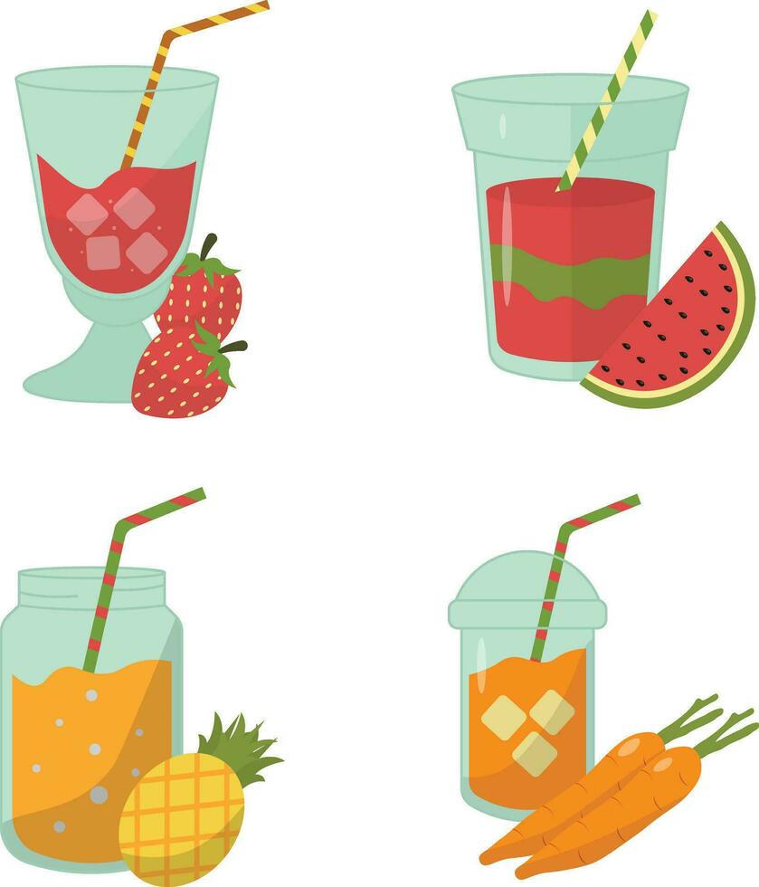 frukt juice smoothie med annorlunda typer frukt. isolerat på vit bakgrund. vektor illustration samling.