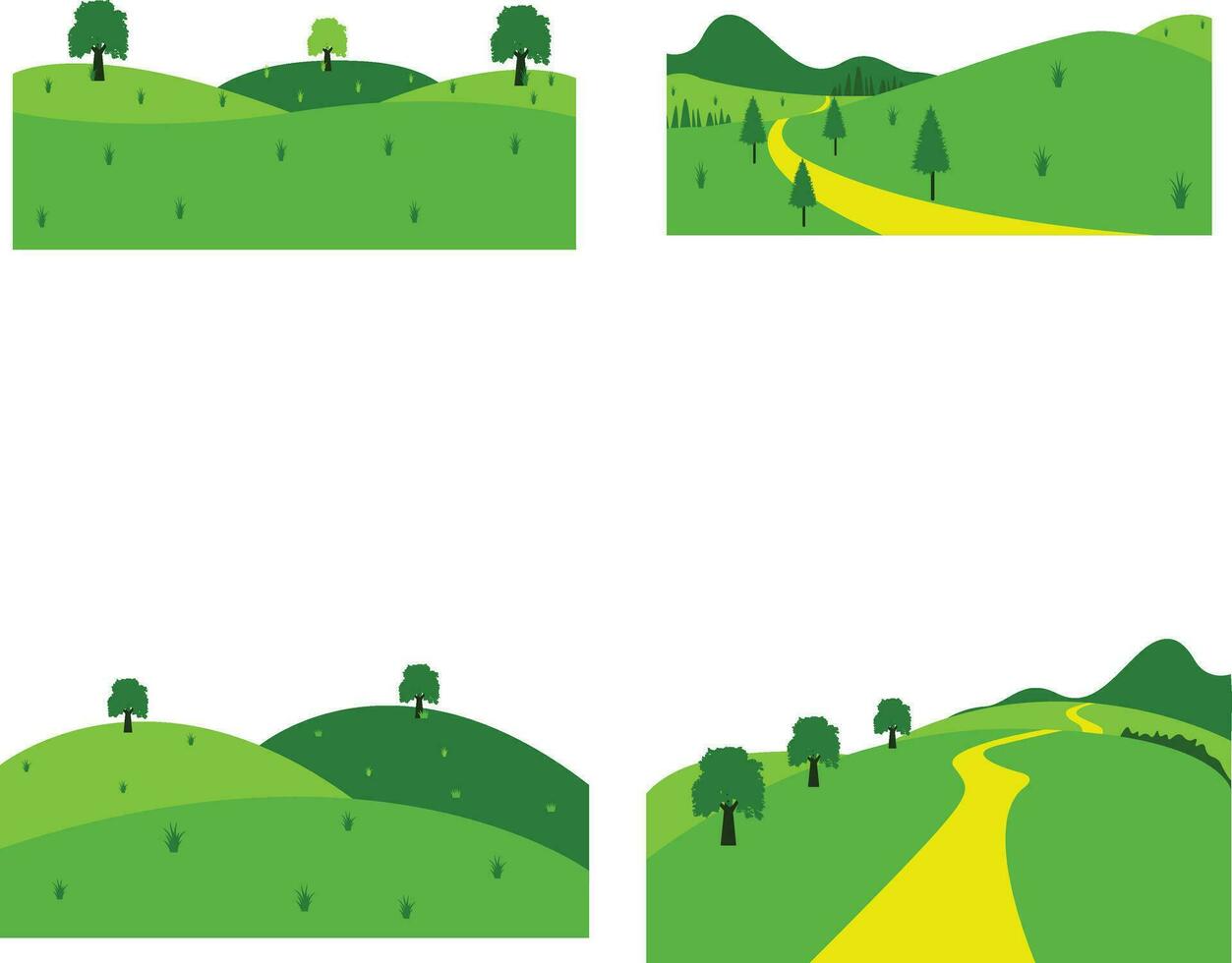 Feld Grün Hügel Symbol mit ästhetisch Karikatur Design Konzept. Vektor Illustration Satz.