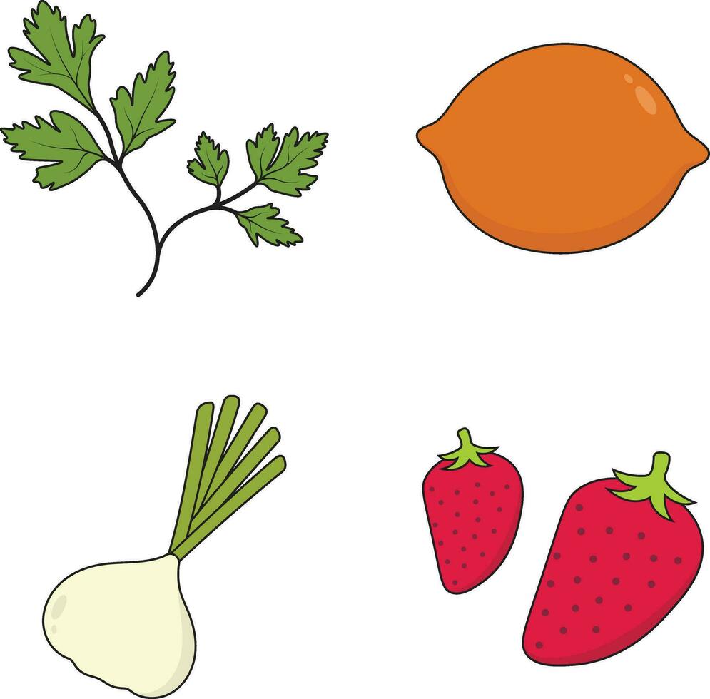Früchte und Gemüse Symbol Satz. isoliert auf Weiß Hintergrund. Vektor Illustration.