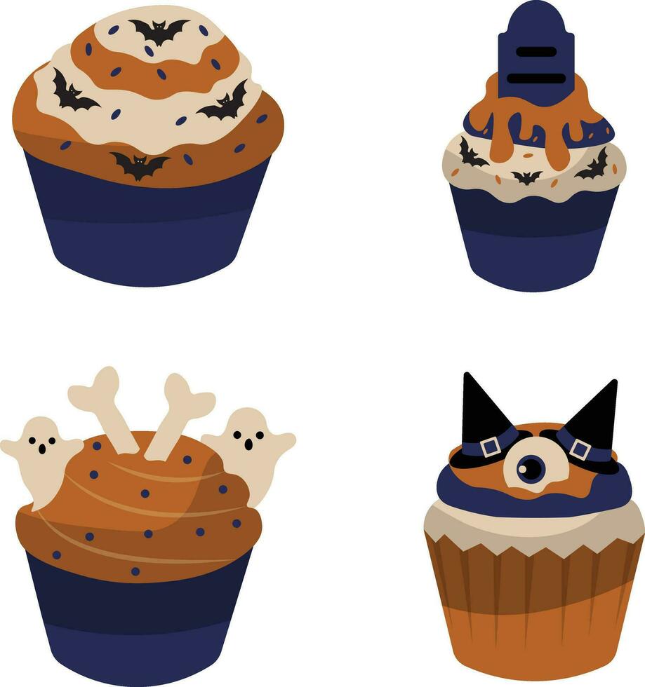 halloween muffin med annorlunda design och form. vektor illustration uppsättning.