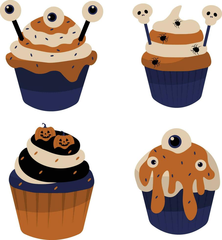 halloween muffin med annorlunda design och form. vektor illustration uppsättning.