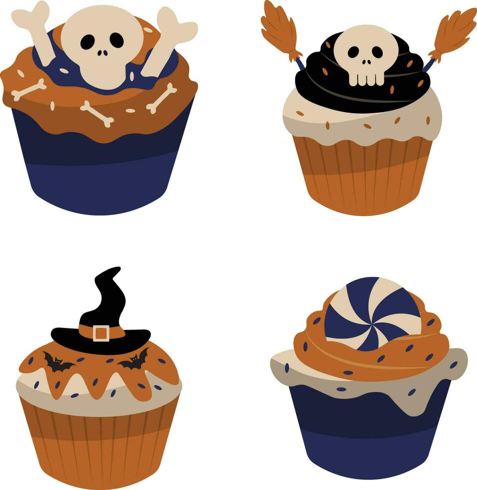 halloween muffin med annorlunda design och form. vektor illustration uppsättning.
