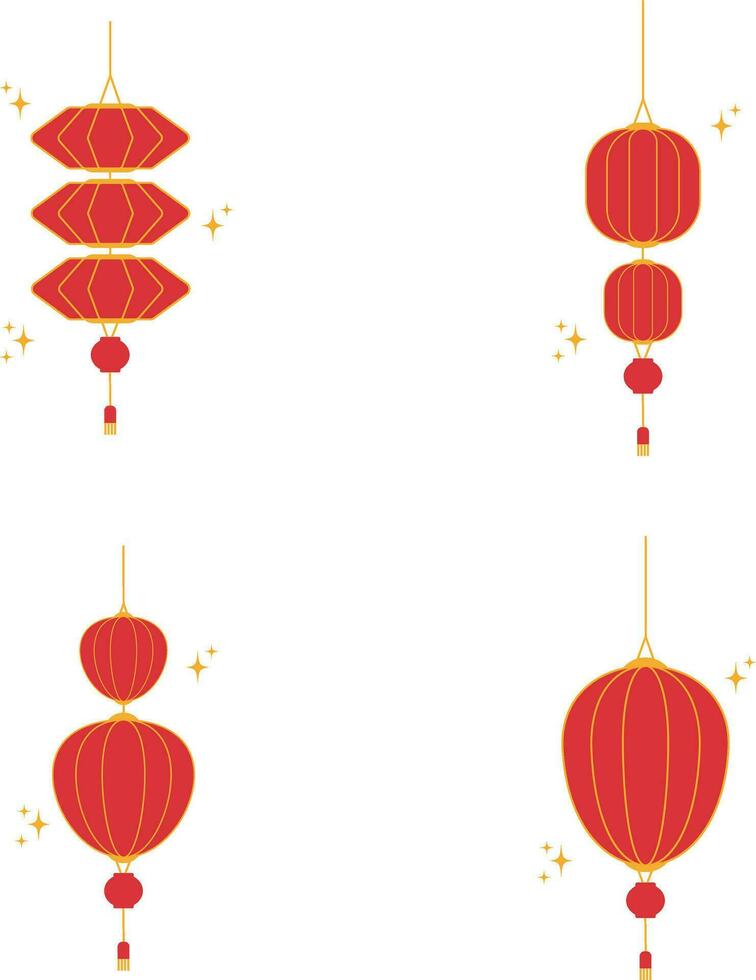 lykta kinesisk ny år med platt design. isolerat vektor ikon uppsättning.