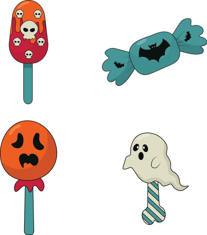 Halloween Süßigkeiten mit gespenstisch Karikatur Design. isoliert auf Weiß Hintergrund. Vektor Illustration.