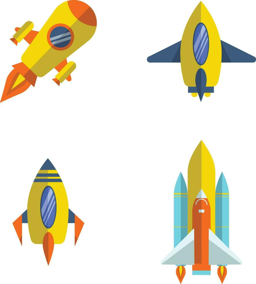 Sammlung von Raumschiff Rakete. mit bunt Karikatur Design. Vektor Illustration.