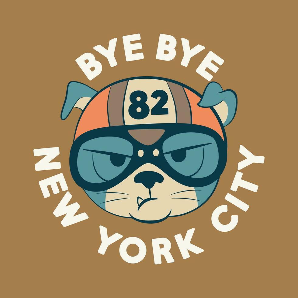 Hund Gesicht mit Typografie Tschüss Tschüss Neu York Stadt Typografie Vektor Illustration