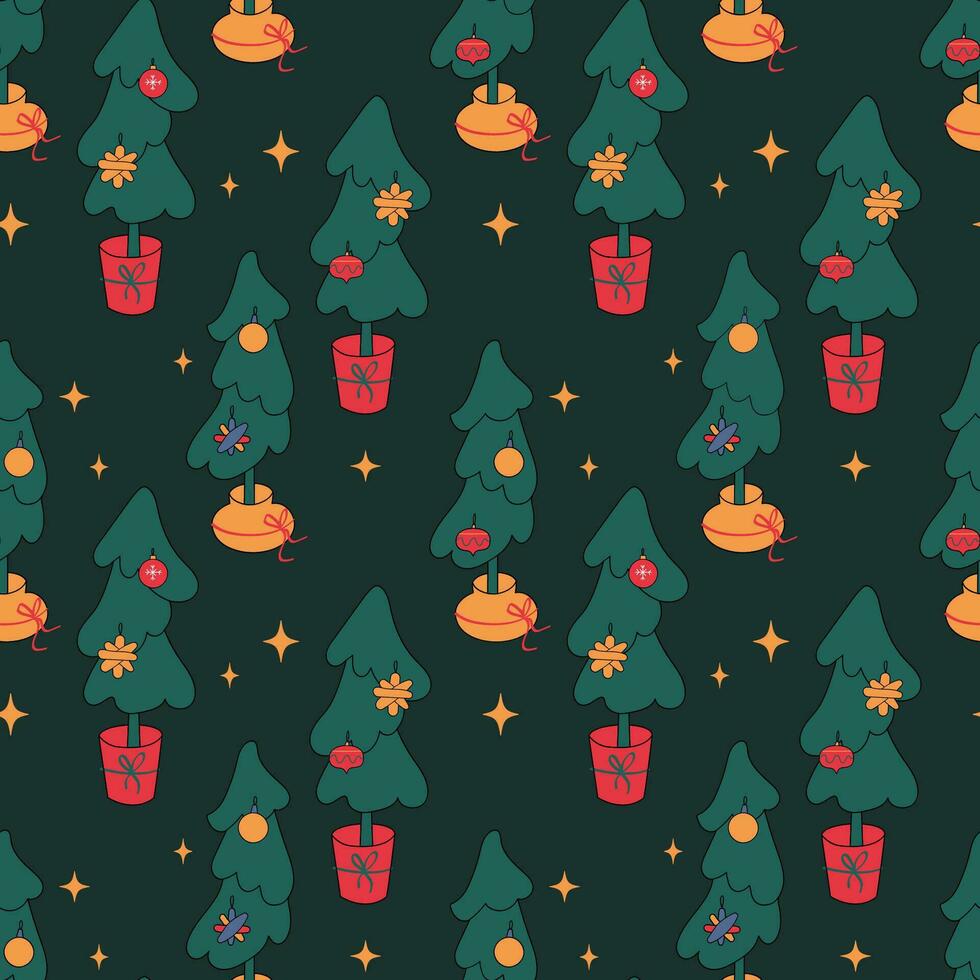 de jul mönster med element - jul träd, gåvor, stjärnor, snöflingor, och ornament. de ritad för hand element. sömlös mönster för omslag papper, textil- grafik, och bakgrund mönster. vektor