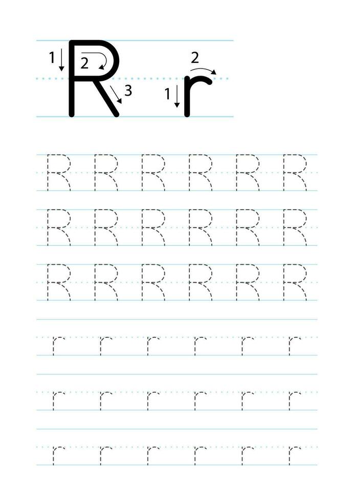 tryckbar brev r alfabet spårande kalkylblad vektor