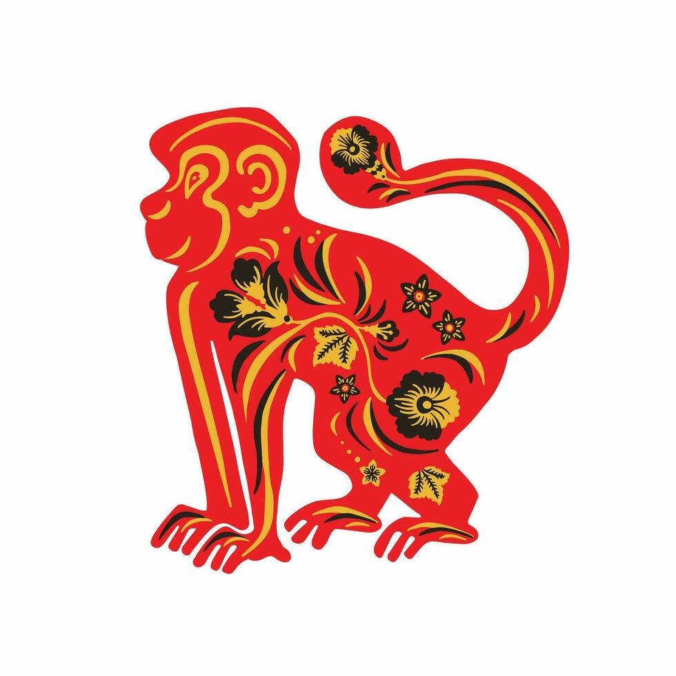 Affe mit retro farbig rot und Gelb Ethno Vektor Illustration eps 10