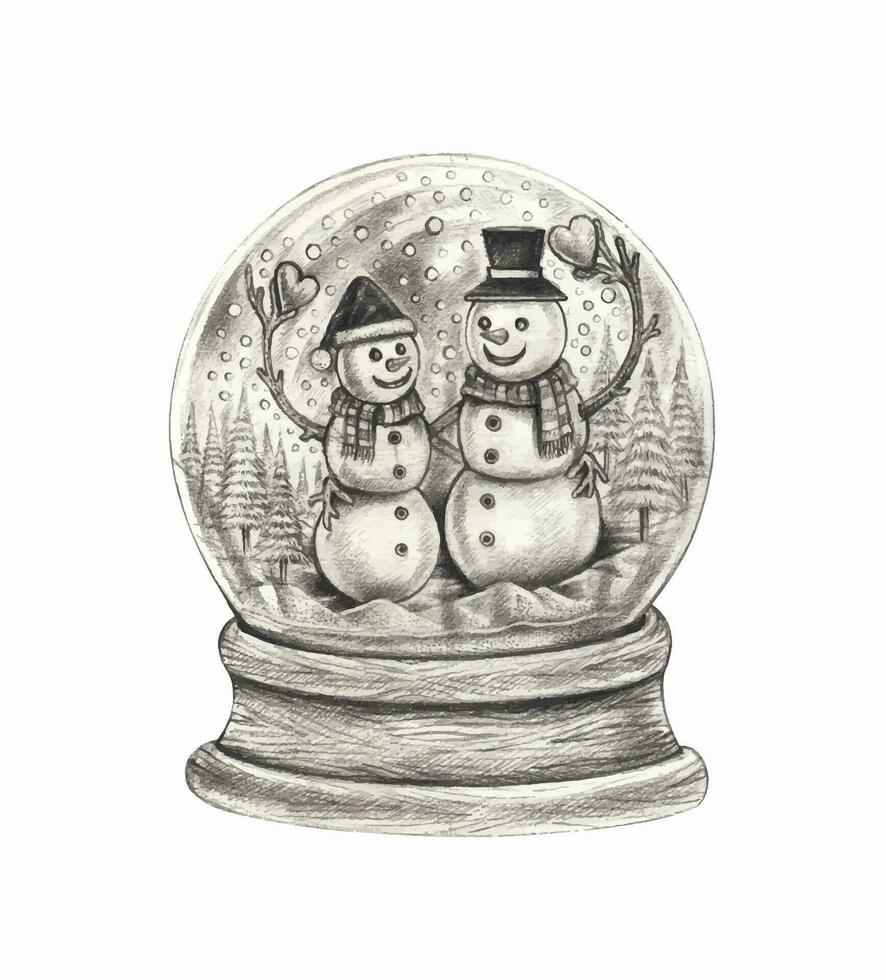 Schnee Globus Schneemann Weihnachten Design durch Hand Zeichnung. vektor