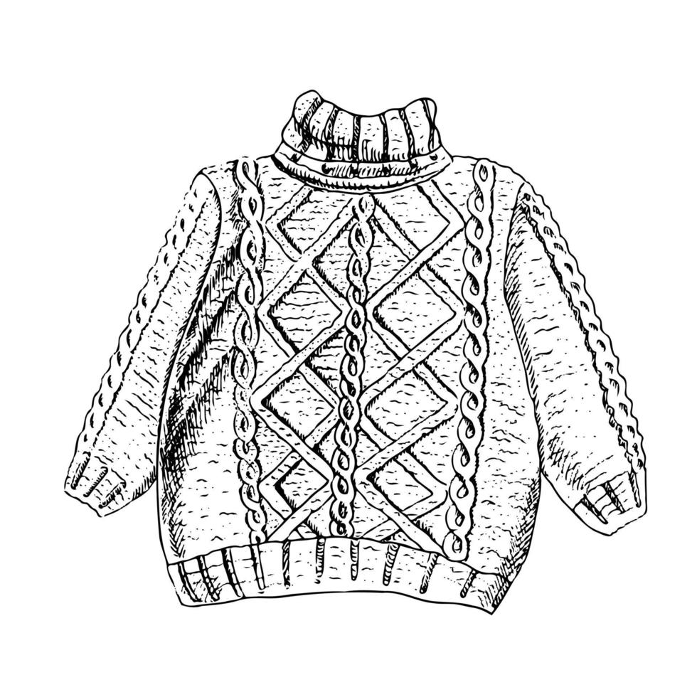 Strickpullover handgezeichnete Vektor-Illustration. die Pullover-Skizze isoliert auf weißem Hintergrund. modische Kleidung der Herbstsaison. Tuschestift Handzeichnung. vektor