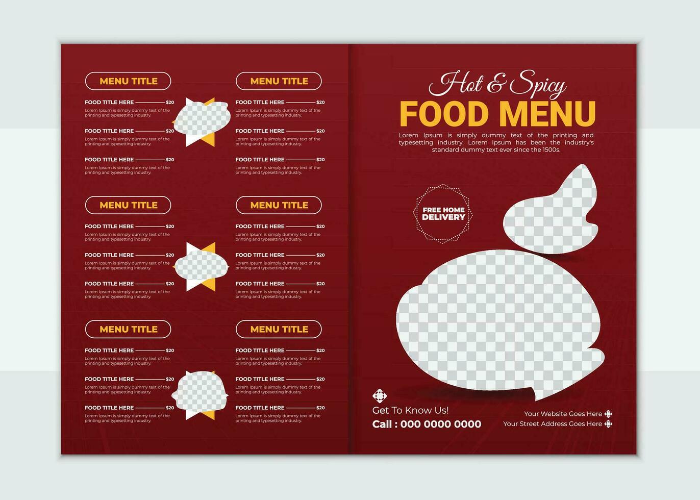 mat meny design mat ordning, friska mat företag uppkopplad befordran flygblad med abstrakt bakgrund. vektor