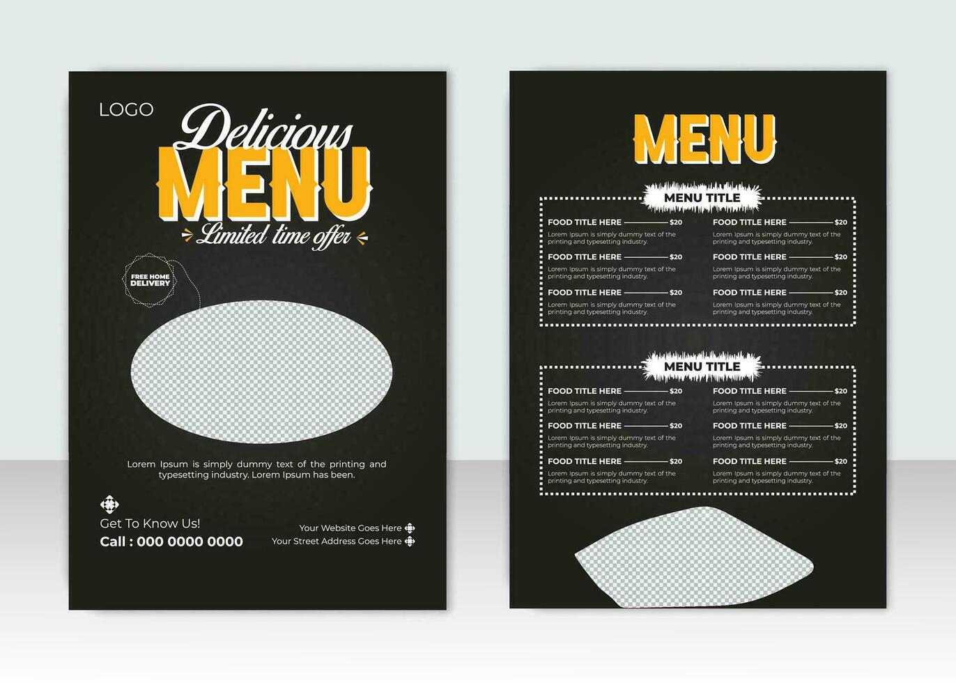 Essen Speisekarte Design Essen Befehl, gesund Essen Geschäft online Beförderung Flyer mit abstrakt Hintergrund. vektor