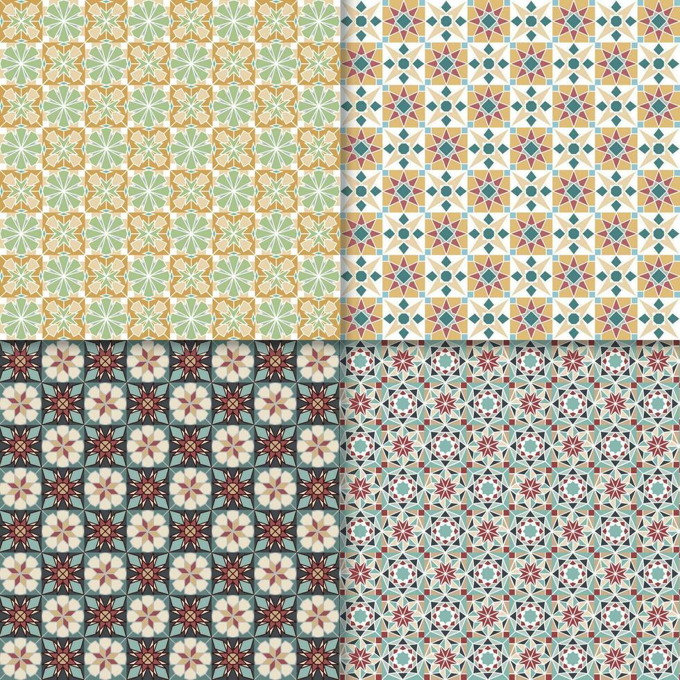 fyra geometrisk sömlös mönster. kan vara Begagnade på textilier, tapeter, ytor, mötesplats mönster och som en bakgrund för kort och inbjudningar vektor