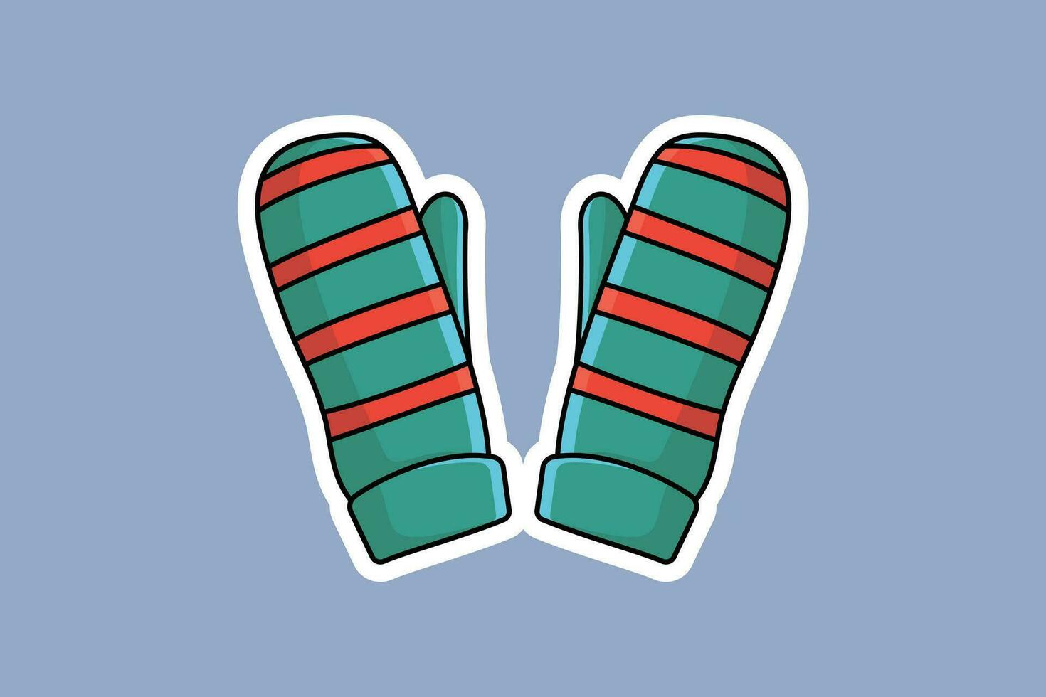 rot und Grün Handschuhe Aufkleber Design Vektor Illustration. Winter Objekte Symbol Konzept. bunt Winter Handschuhe Aufkleber Vektor Design mit Schatten.