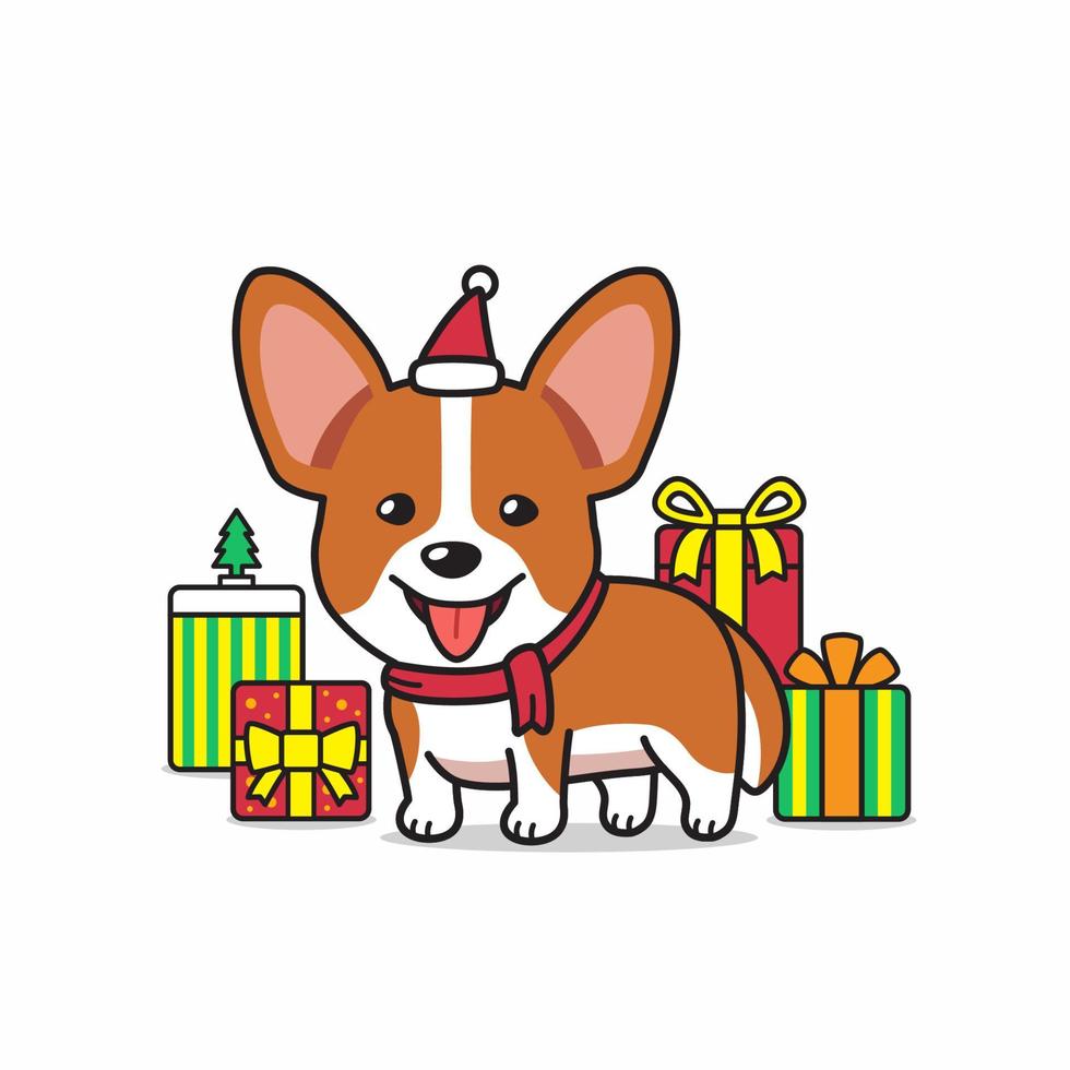 Vektor-Cartoon-Charakter Corgi-Hund mit Geschenken vektor