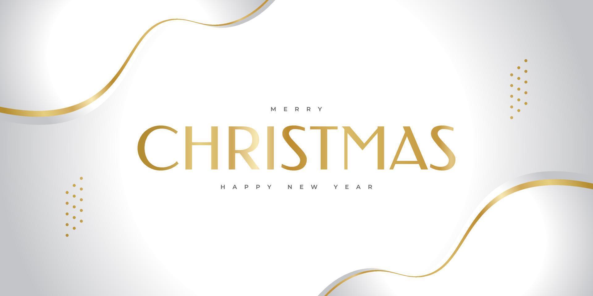 Frohe Weihnachten und ein glückliches neues Jahr Banner oder Poster. elegante Weihnachtsgrußkarte in Weiß und Gold vektor