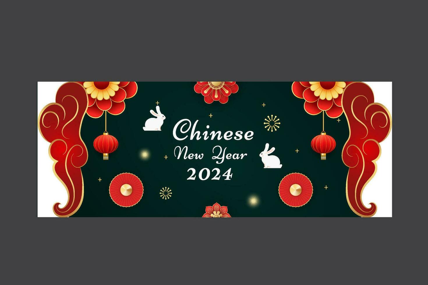 glücklich Chinesisch Neu Jahr 2024 Feier Hintergrund Banner mit Blume, Laterne, asiatisch Elemente Gold Papier Schnitt Stil auf Farbe Hintergrund. vektor