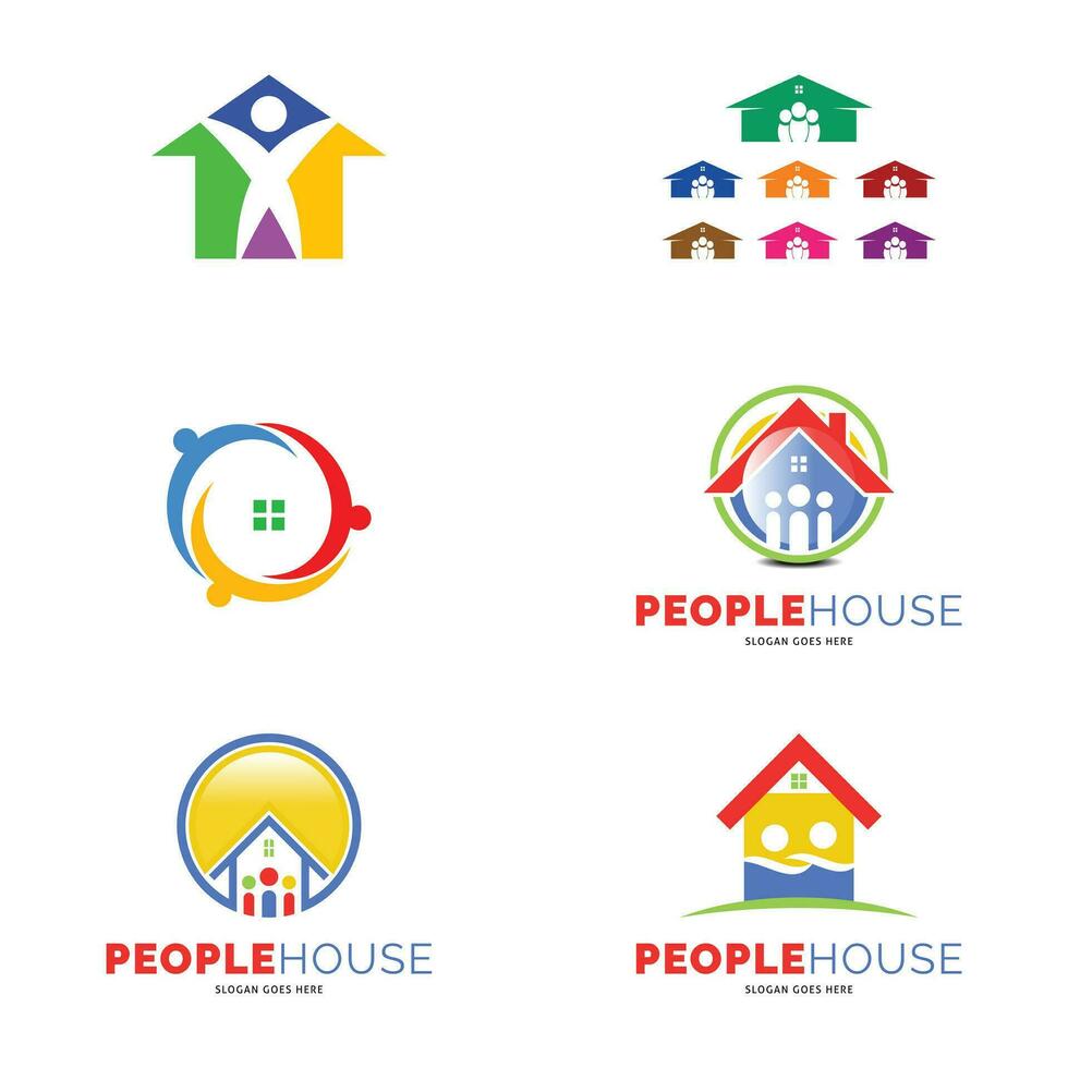 einstellen von Menschen, Familien, Gemeinschaften, Gruppen und Zusammenarbeit Haus Symbol Vektor Logo Vorlage Illustration Design