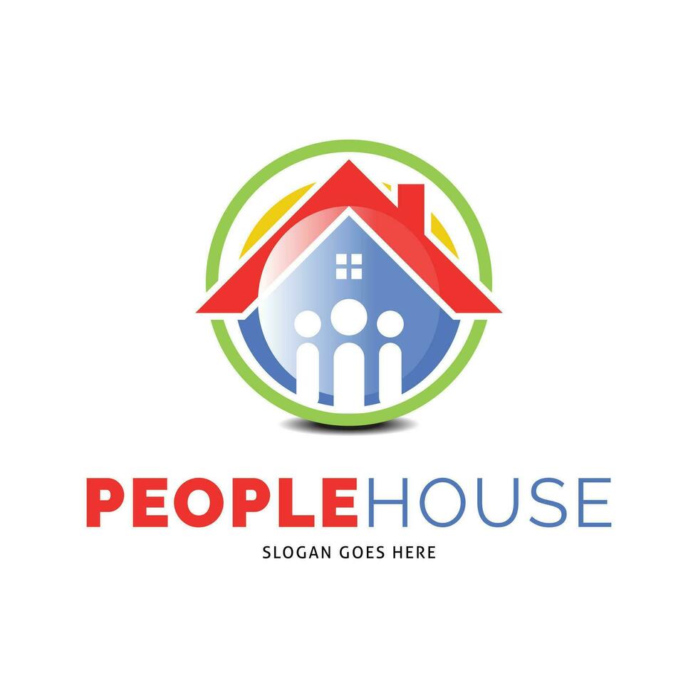 Menschen, Familien, Gemeinschaften, Gruppen und Zusammenarbeit Haus Symbol Vektor Logo Vorlage Illustration Design