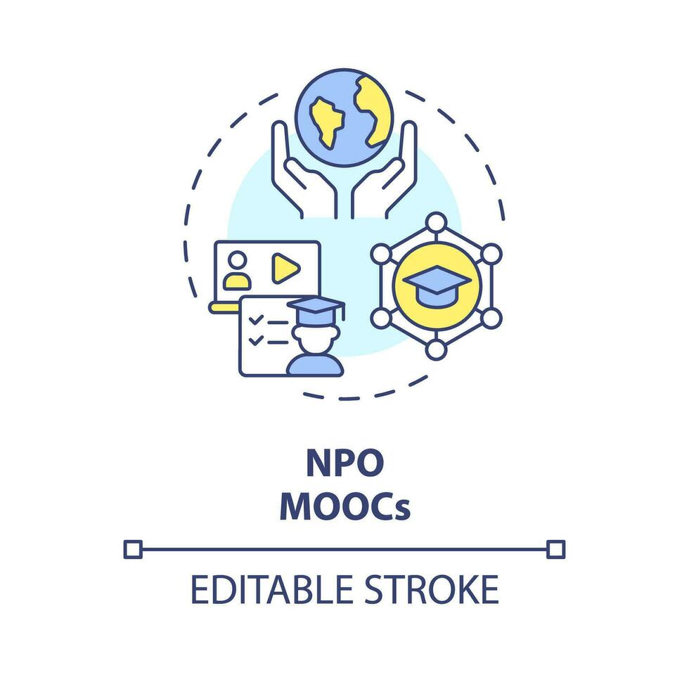 2d editierbar Mehrfarbig Symbol npo moocs Konzept, einfach isoliert Vektor, mooc dünn Linie Illustration. vektor