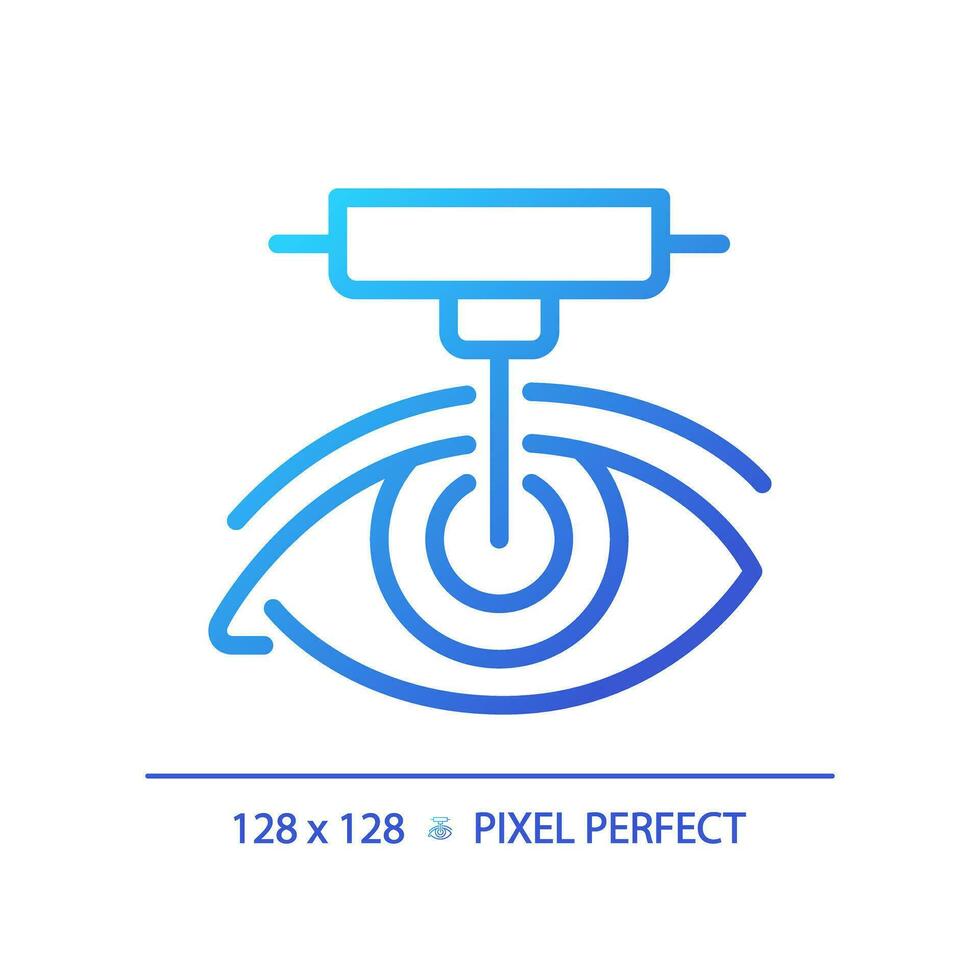 2d pixel perfekt lutning laser kirurgi ikon, isolerat vektor, tunn linje illustration representerar öga vård. vektor