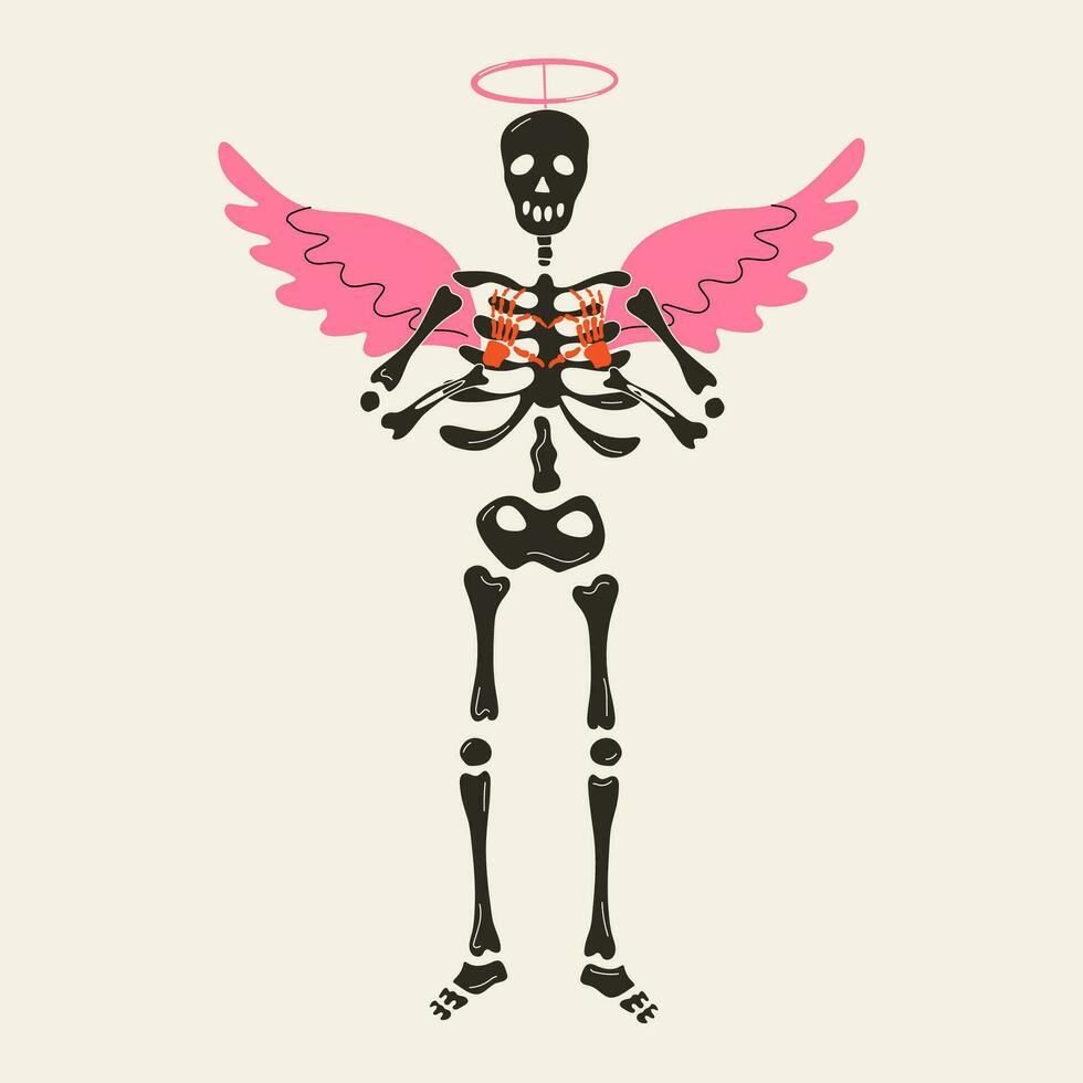 rolig skelett med dekor för hjärtans dag. söt karaktär skelett ben vektor