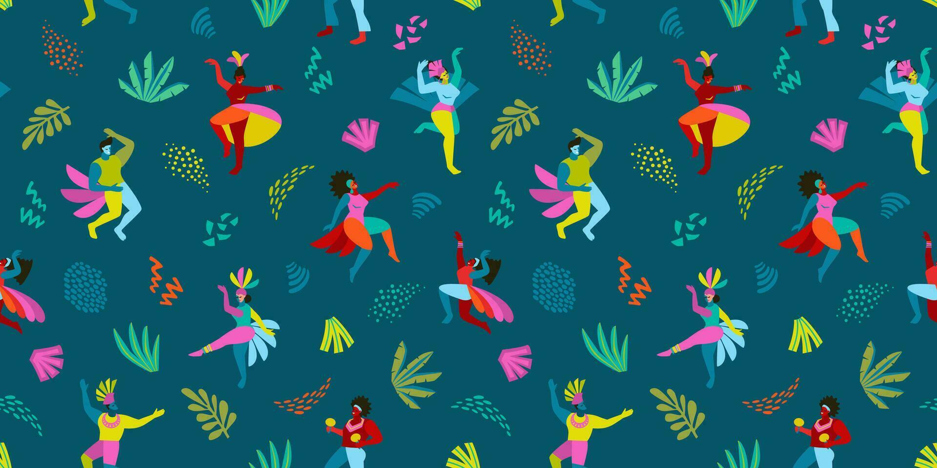 Vektor nahtlos Muster mit abstrakt Männer und Frauen im hell Kostüme. Brasilien Karneval. Design Vorlagen zum Karneval Konzept und andere verwenden