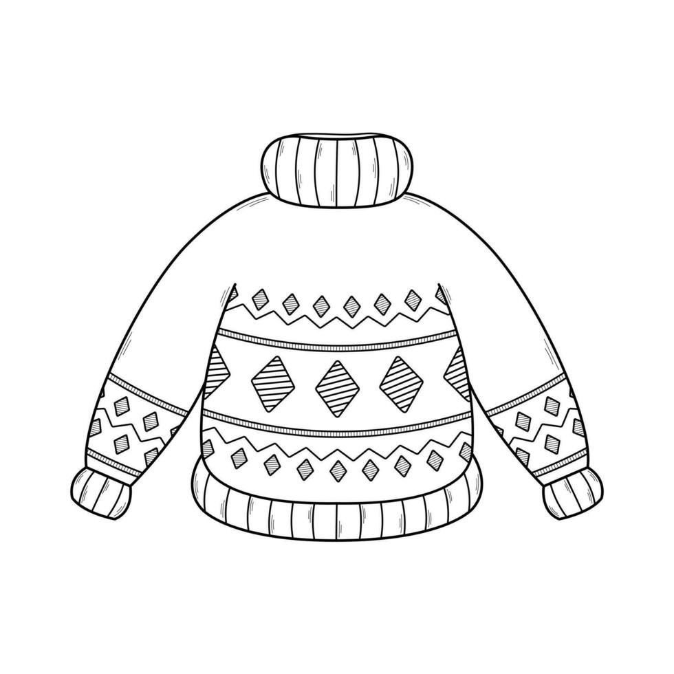 Hand gezeichnet warm, gemütlich gestrickt Pullover. Symbol im Gekritzel skizzieren Stil. Vektor Illustration isoliert auf Weiß Hintergrund.