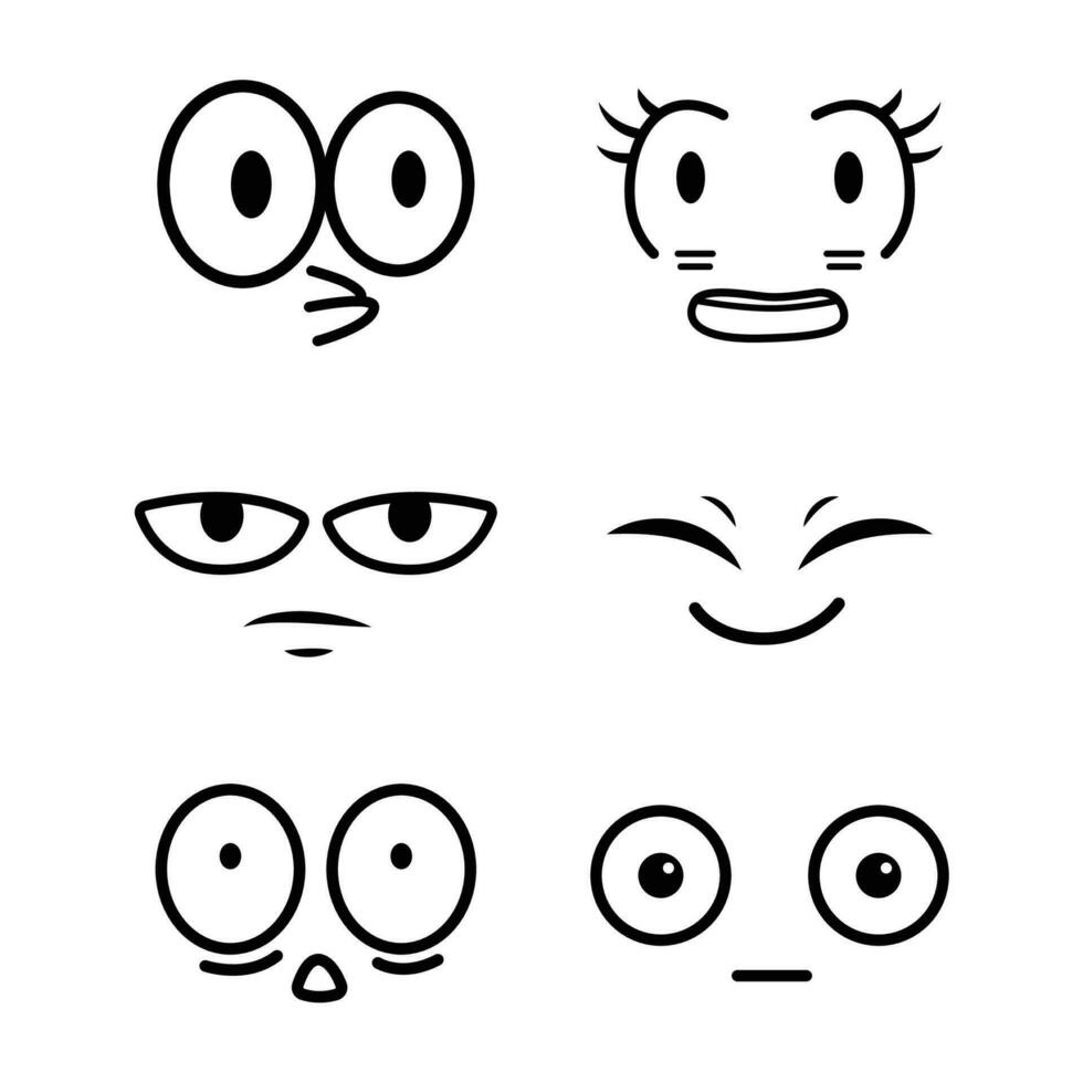 uppsättning av tecknad serie ögon ritad för hand för element, ansiktsbehandling uttryck, ansikte vektor