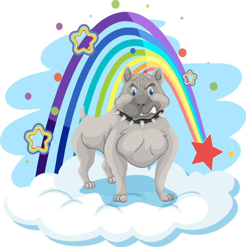 süßer Hund auf der Wolke mit Regenbogen vektor