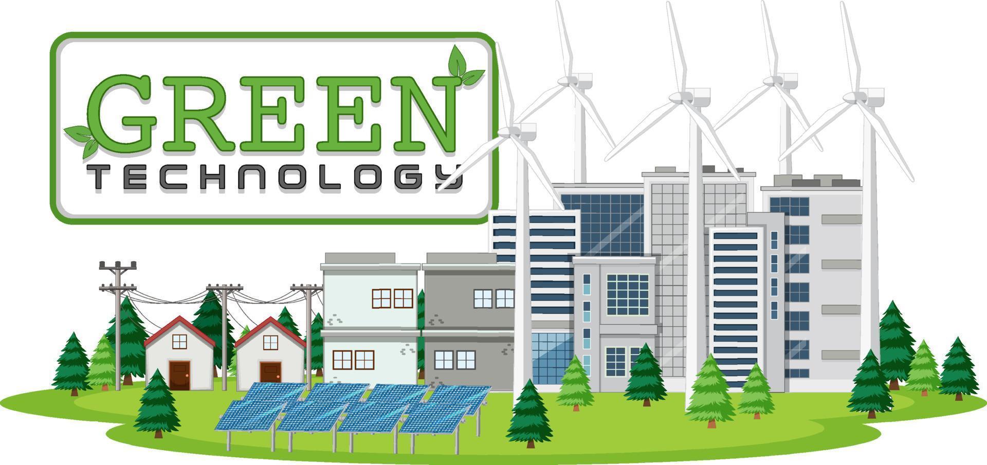 Grüne Energie erzeugt durch Windkraftanlage und Sonnenkollektor vektor
